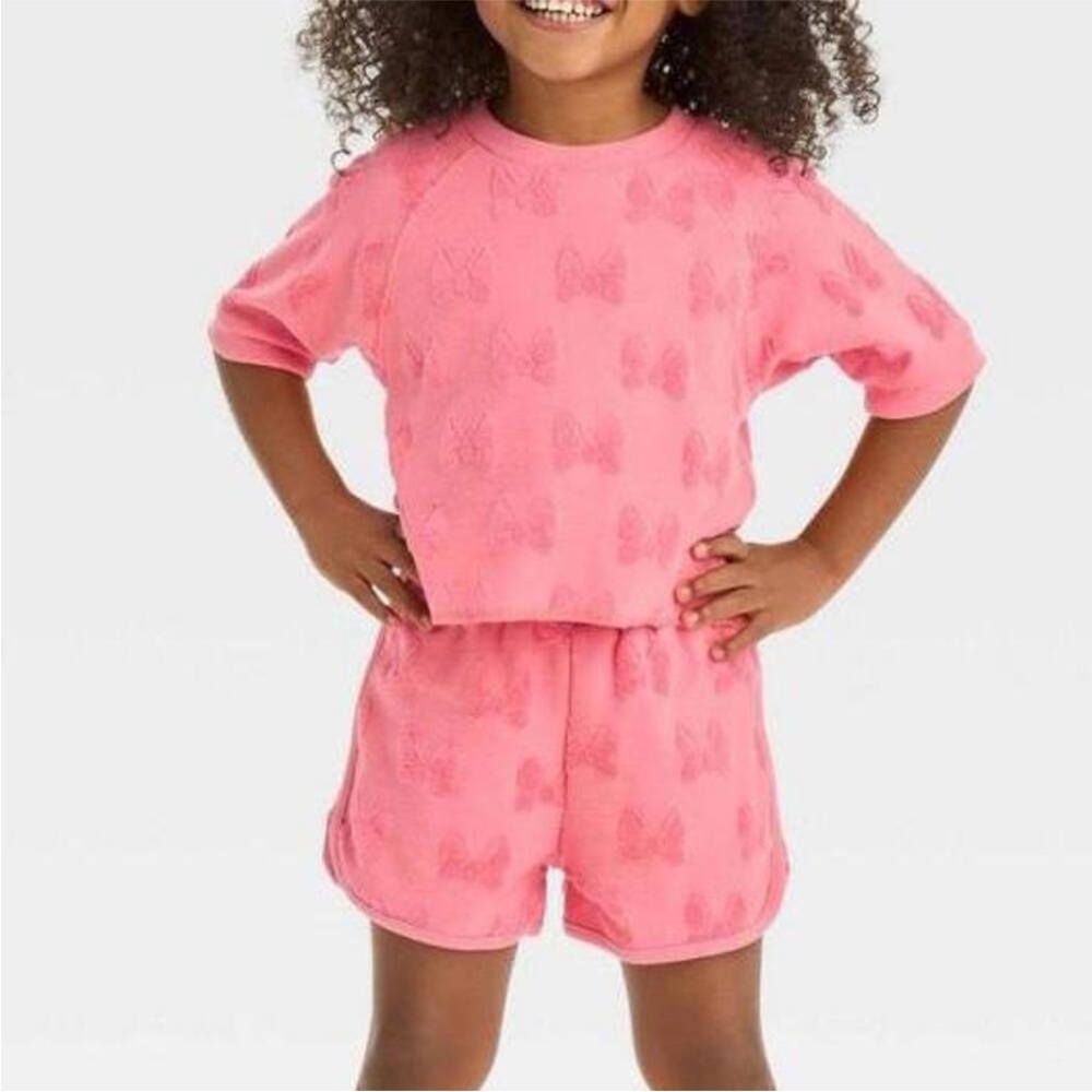 Disney Minnie Mouse French Terry Top & Shorts Set Pink Size 4T toddler girls